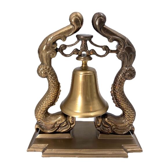 Unbranded Other - Vintage Large Ornate Brass Dolphin Koi Fish Ship Bell Nautical Decor